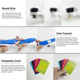 6Pcs Easy to Use Magic Tricks Set with Tutorial Video,Bomb Dice, Cards Illusion, Magic Coin Tunnel - Perfect Beginner Magician Props, Ideal Gift for Christmas & Birthday