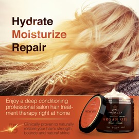 Argan Oil Hair Mask – Deep Conditioning Repair Treatment for Dry, Damaged & Color-Treated Hair | 100% Organic Argan & Almond Oils & Pro-Vitamin B5 – Sulfate & Paraben Free – 8 oz