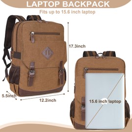 Canvas Vintage Laptop Backpack for Women Men, College Bookbag Fits 15.6 Inch Laptop (Coffee-Upgrade)