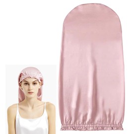 Extra Long Silk Hair Bonnet Elasticity Satin Sleeping Hair Shower Bonnet Silk Bonnet Hair Wrap Cap Long Curly Hair Bonnet Hair Protection Bonnet for Long Straight Braid Locs Women Girls (Pink)