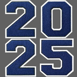 SOYCEV 4PCS Iron on Number Patches 2025 Blue Chenille Numbers Patches 2025 Number Patches Letterman Jacket Patches for Clothing