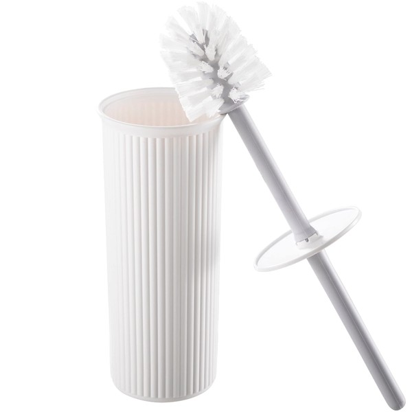 Superio Ribbed Collection - Decorative Plastic Toilet Bowl Brush and Holder Set, White (1 Pack) Cleaner Scrubber for Bathroom