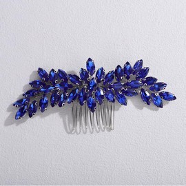 Teyglen Simple Full Blue Rhinestone Crystal Hair Comb Crystal Bride Wedding Hair Comb Sparkly Rhinestone Headpiece Hair Accessories for Women Wedding Hair Piece(Blue)