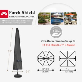 Porch Shield Patio Umbrella Cover - Outdoor Waterproof Garden Market Parasol Covers Fits Market Umbrella 7-10 Feet, Black