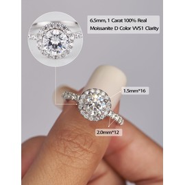 IMOLOVE Moissanite Engagement Rings for Women Wedding Rings 1.64ct D Color VVS1 Clarity Round Cut Moissanite Ring in Sterling Silver plated with 18K Gold-7.5