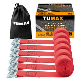 TUMAX 1" x 12' Lashing Straps Cargo Tie-Down Strap Up to 900lbs, 6pk Cam Buckle Tie Down Strap for Cargo Lashing, with Carrying Bag, Red