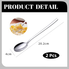 2 x Long Handled Teaspoons Spoons Latte Coffee18/10 Polished Stainless Steel Set of Tea Spoon Cutlery for Ice Cream Sundae Handle