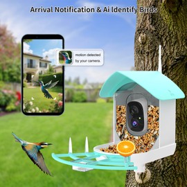 Bird Feeder with Camera, Auto Capture Wiress Bird Feeder Camera, AI Identify Bird Breed,FHD Waterproof Outdoor Bird Watching Camera,Solar-Powered, for Garden,Yard,Park,Ideal Gift for Mom and Dad,Blue