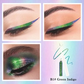 Chameleon Glitter Liquid Eyeliner, Metallic Shimmer Liquid Eyeliner Colourful, Waterproof, Durable, Ultra-Fine Tip, Multichrome Highly Pigmented Glitter Eyeliner Eyeshadow Make-Up, 01# Green Indigo