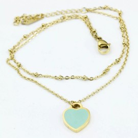 DAINTY Women Titanium Stainless Steel Blue Heart Love Gold Anklet Foot Bracelet 8-9.5"