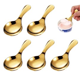 5 PCS Cucharas De Mango Corto, 4.5x9cm Mini Cucharas Doradas De Acero Inoxidable Para Helado Cucharadas De Café Pequeñas Para Condimentos Sal Postre Té Café
