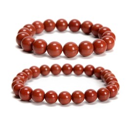 Land Long 2pcs/Set (8mm+10mm), Healing Stone Bracelet with Energy Power, Smooth Round Gemstone Natural Red Jasper Crystal Bead Stretch Bracelets for Women Men