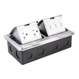 Pop-up Floor Outlet, Double Pop-up Floor Box with 20A Socket and LAN Port, Silver