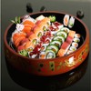 Red with Traditional Art Sushi Serving Tray - Round Sashimi