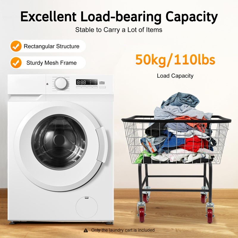 SNKOURIN Laundry Cart, Heavy Duty Steel Wire Laundry Cart with