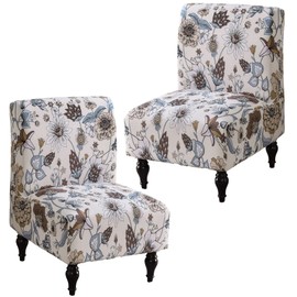 Jusmate Armless Accent Chair Cover Slipcover, Stretch Chair Slipper Super Fit Armless Chair Furniture Protector Cover Slipcover for Living Room Hotel (2 Pack, Brown Flower)