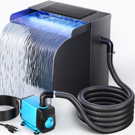 POPOSOAP Pond Waterfall Spillway Kit with LED Lights, 13.4" H x 12" W Stainless Steel Spillway with 660GPH Pond Pump, Filtration, 10FT Corrugated Tubing Waterfall for Water Garden, Backyard, Pool