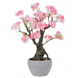 Artificial Pink Cherry Floral Potted,15.7'' Tall Fake Bonsai Flowers Tree,Blossom Faux Plants,Realistic Spring Decorative Branches Plants Potted,Decoration for Women Gifts Office Desk Decor