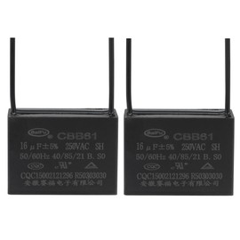 YOKIVE 2Pcs Ceiling Fan Capacitor CBB61, Metallized Polypropylene Film Capacitor Great for Fans Pumps Motors Running (16uF 250V AC 2 Wires 50/60Hz)