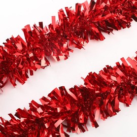 4 Colors Christmas Tinsel Garlands - 4pcs Shiny Metallic Tinsel for Xmas Tree Ceiling Decoration Wedding Birthday Party Decor, 10m Total Length (Red, Green, Gold, Silver)