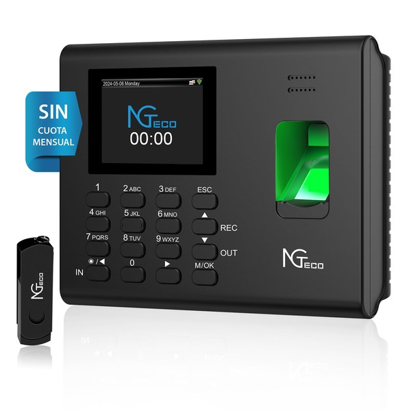 NGTeco Reloj Checador de Huella Digital Biométrico K4-Negro, Batería Grande