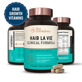 Hair La Vie Clinical Formula by Live Conscious – Hair Growth Multivitamin with 5000mcg Biotin, Hydrolyzed Bovine Collagen & Folate for Stronger Hair