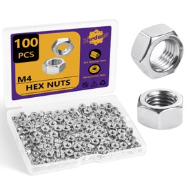 M4-0.7mm Hex Nuts, 100Pcs Metal Nuts, Steel Nut, (18-8) 304 Stainless Steel Nuts Set, Machine Screw Hex Nuts, Assorted Hardware Nuts Sets for Bolt for Furniture, Car and Construction