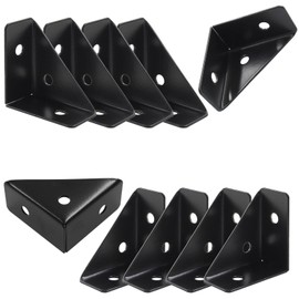 Zorfeter 10Pcs 38mm x 38mm Black Corner Brace Brackets, Metal Triangle Corner Shelf, Cold Rolled Steel Support Bracket with Screws for Bed Cabinet Table Desk Edge