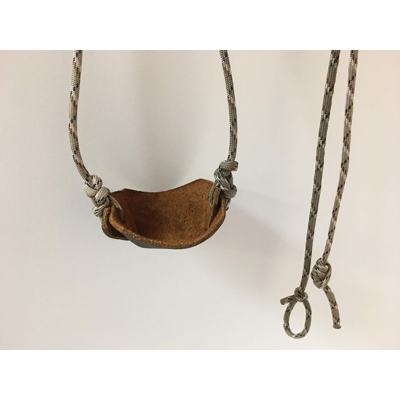 Desert Camo Paracord and Leather Cupped Pouch Shepherd Sling Handmade