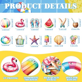 Summer Tree Decorations Pack of 12 Summer Beach Wooden Pendants Hawaiian Wood Hanging Summer Hanging Decoration Wood for Hawaiian Summer Party Tropical Decorations