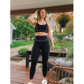 Aoxjox Workout Leggings for Women High Waisted Exercise Athletic Gym Fitness Yoga Lined Leggings 26'' (Black/Mink, Small)