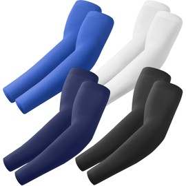 ROXUN 4 Pairs Arm Sleeves, Cooling UV Sun Protection Sports Compression for Men/Women Black+White+Navy+Blue
