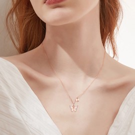 WINNICACA Butterfly First Necklace Sterling Silver Created Opal A-Z Letter Alphabet Jewellery Butterflies Choker Gifts for Women Teenager Birthday, Sterling Silver, Opal