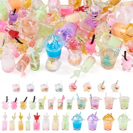48 Pcs Luminous Coffee Cup Pendants Mini Boba Milk Tea Ice Cream Cup Charms Cute Acrylic Juice Bottle Pendants Gold Foil Resin Earring Charms for Jewelry Making Valentine’s Gifts