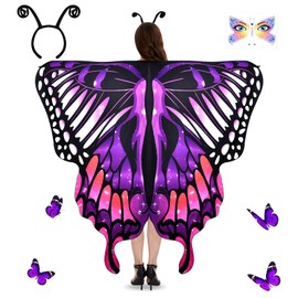 JONRRYIN JONRRYIN Schmetterling Kostüm Damen, 3 Schmetterlingsflügel Erwachsene, Bunter Schmetterling Umhang, Schmetterlingskostüm Flügel Cosplay Fasching Skostüme für Karneval (168x135cm) (C)