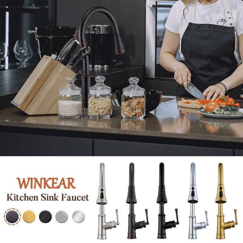 WINKEAR Brass Kitchen Faucet with Pull Down Sprayer, 3 Sprayer