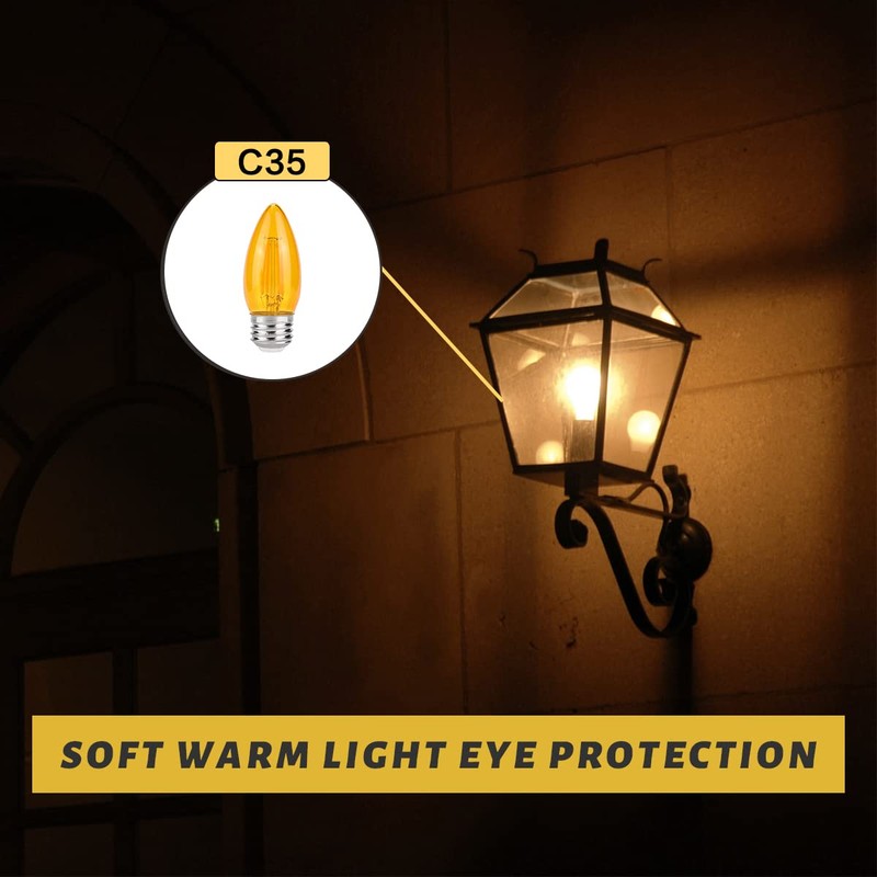KINUR E26 Small dim Amber LED Edison Light Bulbs, Candelabra