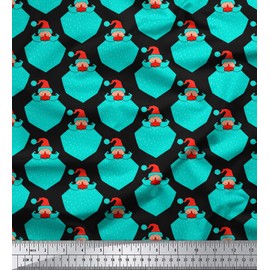 Soimoi Black Cotton Duck Fabric Santa Face Christmas Print Fabric by Yard 42 Inch Wide