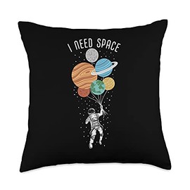 Smarty Pants Designs I Need, Astronaut Holding Planet Balloons Space Lover Throw Pillow, 18x18, Multicolor
