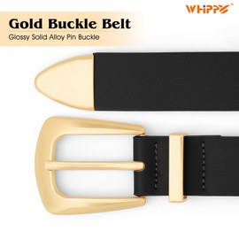 WHIPPY Women Leather Belt for Jeans Pants Dresses Fashion Ladies Western Leather Belt with Solid Gold Buckle L Black