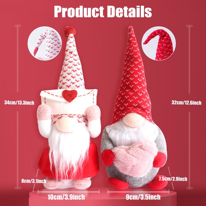 UDIKEFO 2Pcs Valentines Day Gnome Gonk Decorations Mr. and Mrs.