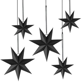 Folding Stars Christmas Set of 5 - 7 Prong Paper Stars 2 x 25 cm, 3 x 40 cm - Black Christmas Decoration, Stars Paper for Doors, Christmas Tree, Advent - Scandinavian Christmas Decoration