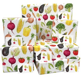 Luxury ECO Gift Wrap - 6 sheets/tags - Vegetables White - Birthday - Recycled & Recyclable Wrapping Paper - Re-wrapped