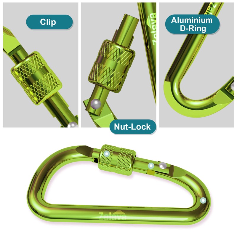 Zalava 6 pcs 2”D-Clip Durable Locking Carabiner Keychain Clip,Keychain Clip