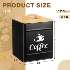 Maxdot 40 oz Airtight Coffee Canister Large Iron Farmhouse Container with Wooden Bamboo Lid Tea Storage Kitchen Countertop Container for Coffee Grounds Beans Pods(Black)