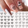 12pcs Valentine's Day Nail Water Transfer Stickers Black Heart Flower