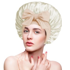 Adorila Satin Silk Bonnet for Sleeping Women, Soft Elastic Band, Silk Hair Cap, Adjustable Satin Sleep Cap for Curly Hair (White), White/Opulent Garden, One Size, White/Opulent Garden