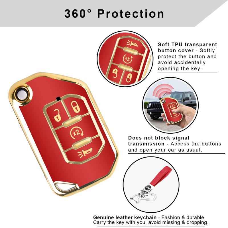 QBUC for Jeep Key Fob Cover with Keychain Flip Key