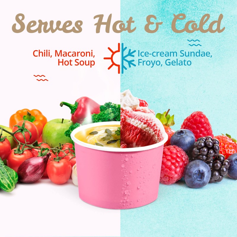Paper Ice Cream Cups, 50-Pack 9-oz Disposable Dessert Bowls for