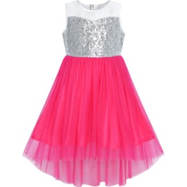 Sunny Fashion Flower Girls Dress Dark Pink Hi-Low Party Wedding Bridesmaid Size 10